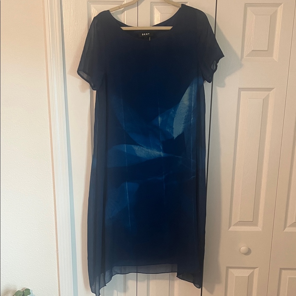 DKNY Navy Sheer Midi Dress